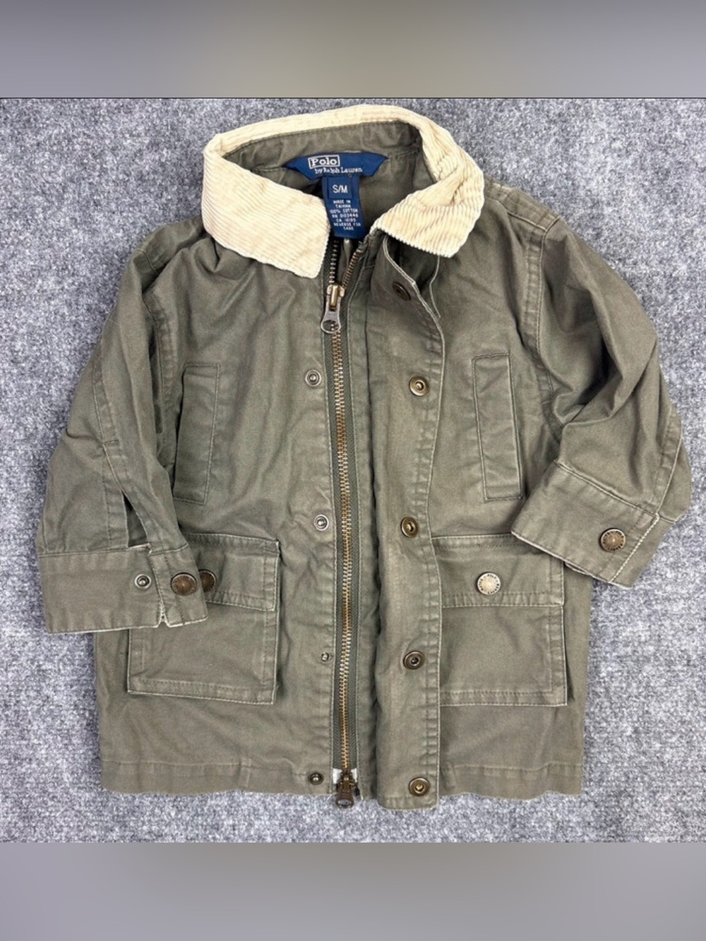 Polo Ralph Lauren Kids Green Cotton Field Jacket Corduroy Collar S/M